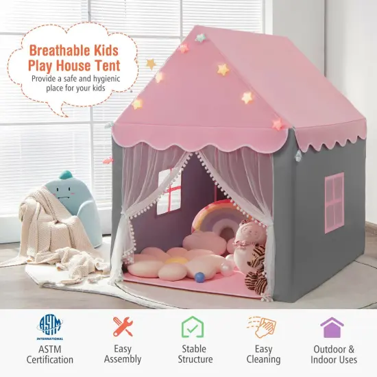 Kids Playhouse Tent with Star Lights and Mat Perfect for Birthday Gift Pink {6}