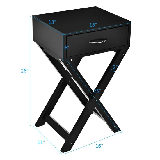 Design Sofa Side Table with X-Shape Drawer for Living Room Bedroom Black {6}