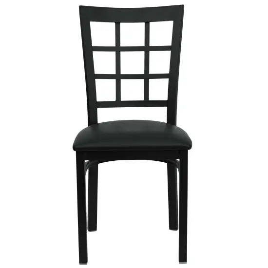 Emma and Oliver 2 Pack Window Back Metal Restaurant Chair BlackVYL/BlackMetal {2}