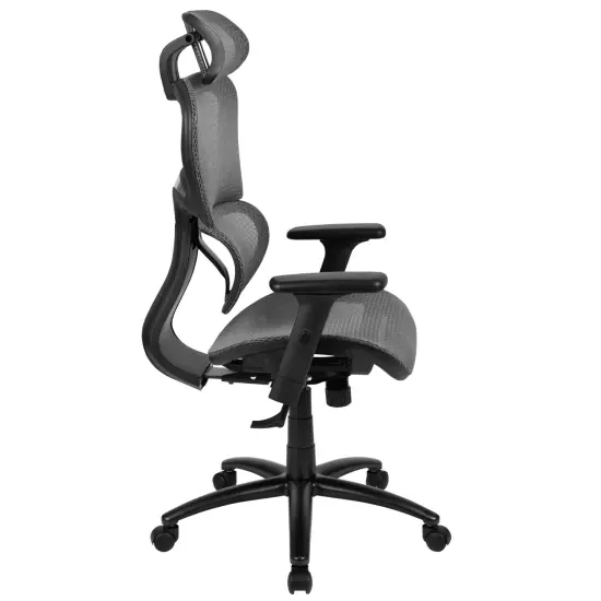 Emma and Oliver Ergonomic Mesh Office Chair-Synchro-Tilt, Headrest, Adjustable Pivot Arms Gray {3}