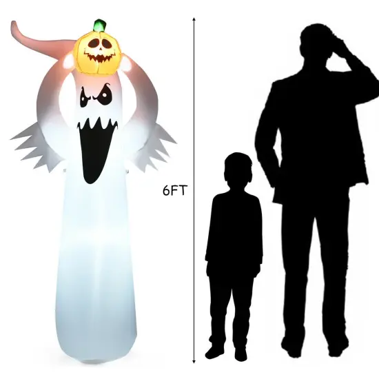 6 Feet Halloween Inflatable Blow Up Ghost with Pumpkin and LED Lights {3}