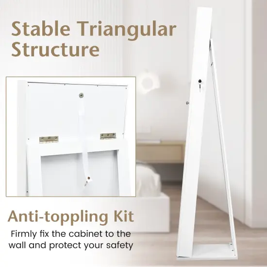 FreeStanding Lockable Jewelry Storage Organizer with Full-Length Mirror White {6}
