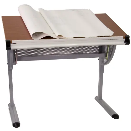 Emma and Oliver Adjustable Drawing and Drafting Table with Pewter Frame Cherry {1}