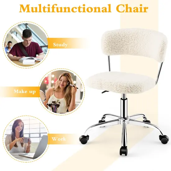 Computer Desk Chair Adjustable Sherpa Office Chair Swivel Vanity Chair {5}