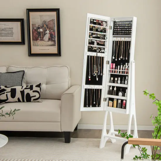 Freestanding Jewelry Cabinet Armoire Organizer with Bevel Edge Mirror White {3}