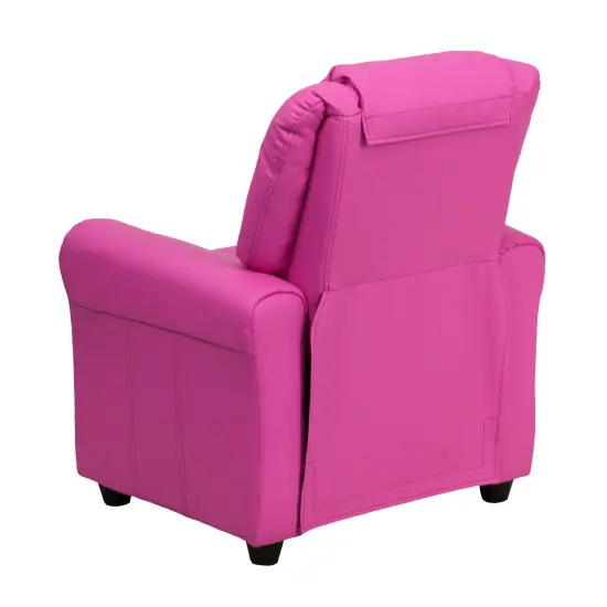 Emma and Oliver Contemporary Kids Recliner with Cup Holder and Headrest Hot Pink Vinyl {3}