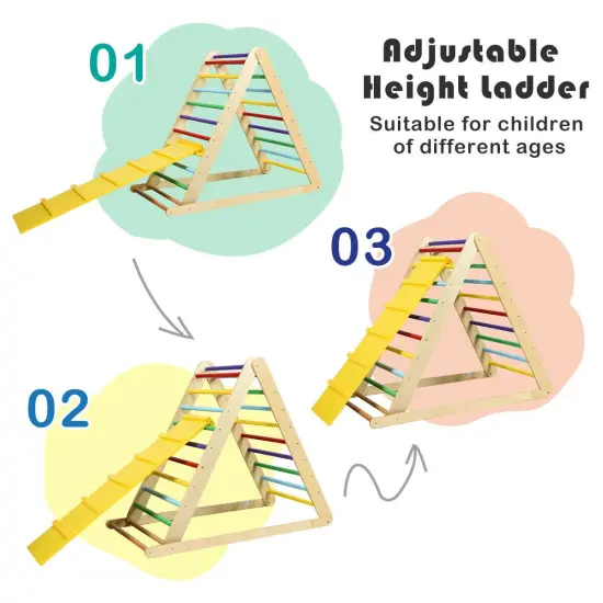Foldable Wooden Triangle Climbing Ladder with 21 Strips Perfect for Indoor Play Multicolored {5}