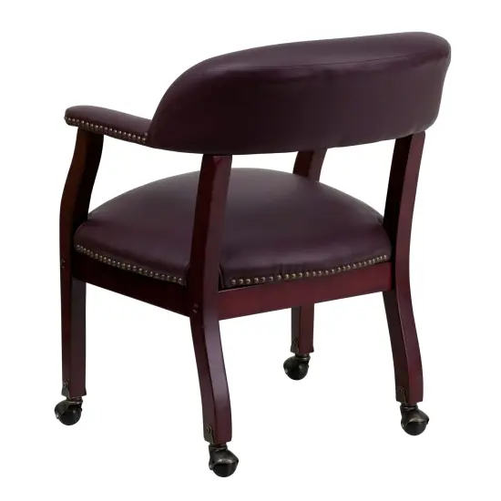 Emma and Oliver Conference Chair with Accent Nail Trimand Casters Burgundy LeatherSoft {4}