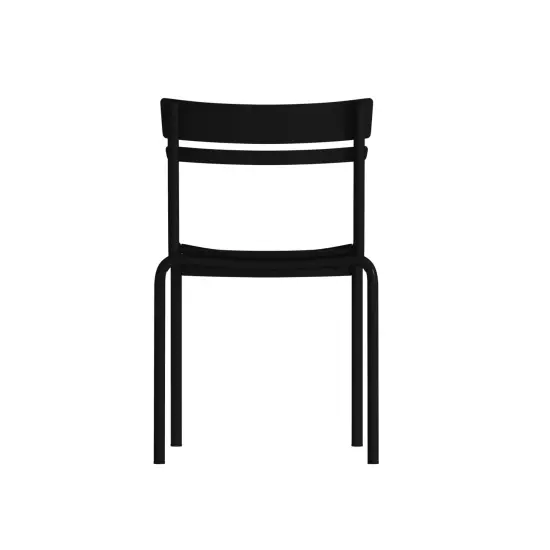 Emma and Oliver Rennes Armless Powder Coated Steel Stacking Dining Chair with 2 Slat Back for Indoor-Outdoor Use Silver {9}