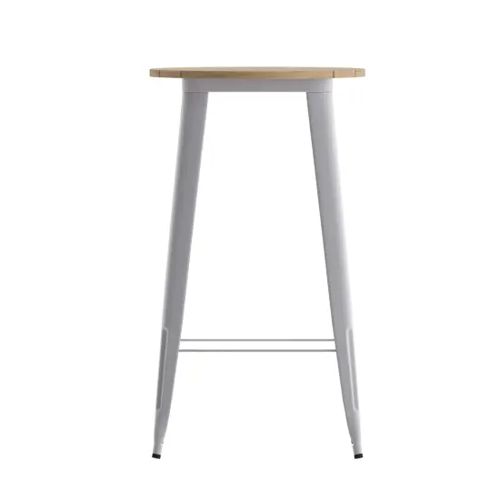 Merrick Lane Dryden Indoor/Outdoor Bar Top Table, 23.75" Round All Weather Poly Resin Top with Steel base Brown/Silver {3}