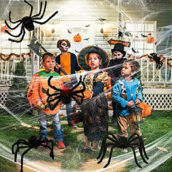 HOPOCO Halloween Plush Spiders Set (6 pcs Red Eyes Spider (47",35",30",24'',20",12") Sizes, Scary Fake Spider for Indoor Outdoor Halloween Decor for Home Party Yard Haunted House Decorations {3}