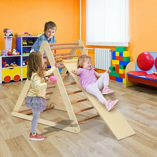 Foldable Wooden Triangle Climbing Ladder with 21 Strips Perfect for Indoor Play Natural {6}