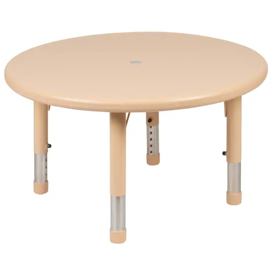 Emma and Oliver 33" Round Plastic Height Adjustable Activity Table Natural {2}