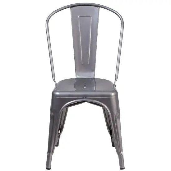 Merrick Lane Powder Coated Metal Stacking Dining Chair with Clear Coat Finish and Plastic Floor Glides for Indoor Use Clear Coated {3}