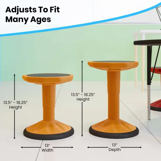 Emma and Oliver Saylor Height Adjustable Active Motion Stool for Kids with Weighted Rubber Non-Slip Bottom Orange {5}