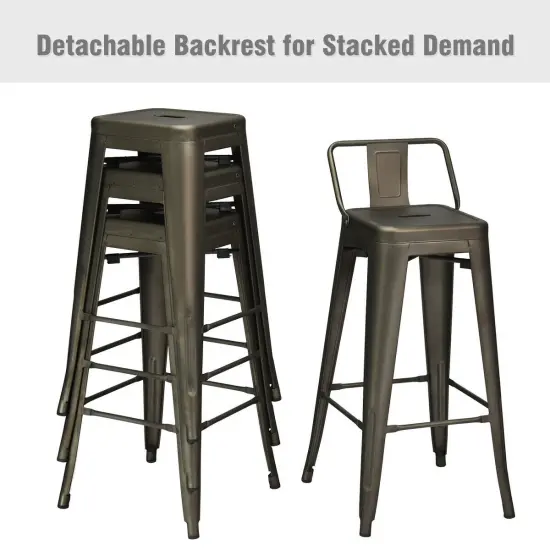 Set of 4 Metal Counter Height Dining Chairs with Low Back and Rubber Feet Suitable to Any Space Gun {1}