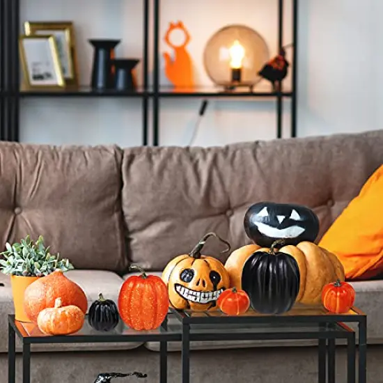 Winlyn 14 Pcs Assorted Artificial Harvest Orange and Black Pumpkins Foam Pumpkins Decorative Pumpkins for Farmhouse Rustic Fall Halloween Thanksgiving Table Centerpiece Mantel Shelf Kitchen Decor {4}