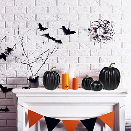 Winlyn 7 Pcs Assorted Artificial Black Pumpkins Halloween Pumpkins Faux Rustic Decorative Foam Pumpkins for Fall Halloween Thanksgiving Tabletop Centerpiece Mantel Kitchen Decor {4}