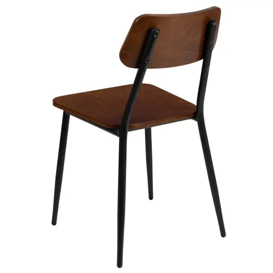 Merrick Lane Manhattan Industrial Style Dining Chair with Wood Back and Seat and Steel Frame - Set of 2 Mahogany {4}