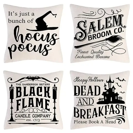 PSDWETS Halloween Decor Throw Pillow Covers Set of 4 Halloween Decorations Hocus Pocus Farmhouse Saying Fall Pillow Covers 18 x 18 Inches for Home Couch {1}