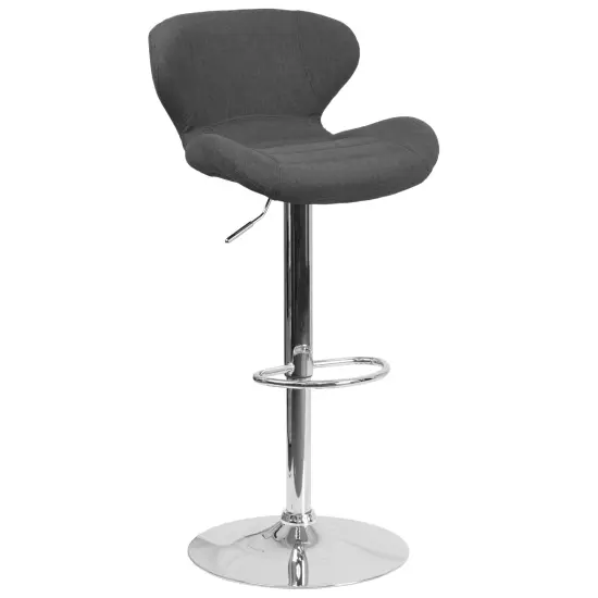 Merrick Lane Quincy Adjustable Height Barstool Contemporary Bar Height Stool with Curved Back and Metal Base with Footrest Charcoal Fabric {1}
