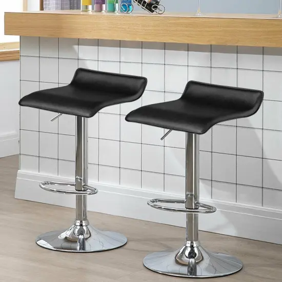 Set of 2 Modern Design Adjustable PU Leather Backless Bar Stools Black {6}