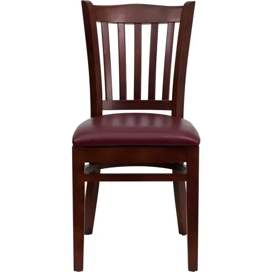 Emma and Oliver 2 Pack Vertical Slat Back Wooden Restaurant Chair BurgundyVYL/Mahogany {2}