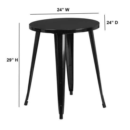 Merrick Lane Calgary 24" Round Metal Table for Indoor and Outdoor Use Black {4}