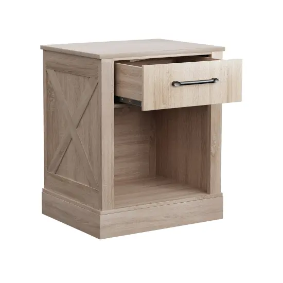 Compact Nightstand with Drawer and Shelf Natural {1}