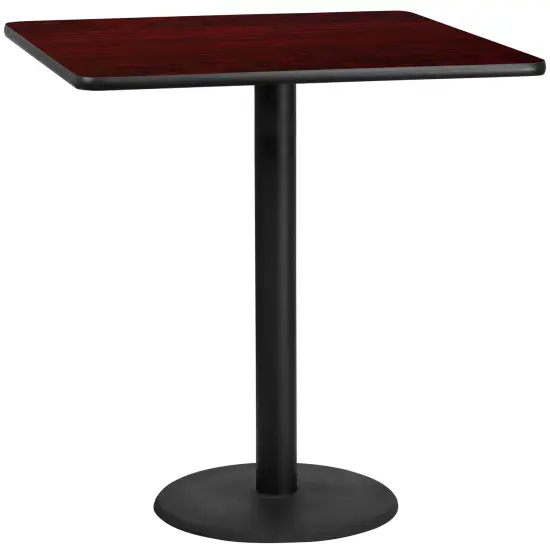Emma and Oliver 42" Square Laminate Table Top with 24" Round Bar Height Table Base Mahogany {1}