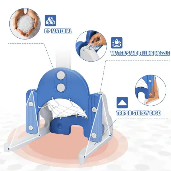 3 in 1 Kids Basketball Hoop Set with 5 Adjustable Height Levels Perfect Gift for Children Blue {5}