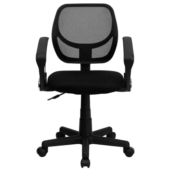 Emma and Oliver Mid-Back Mesh Swivel Task Office Chair with Curved Square Back and Arms Black {3}