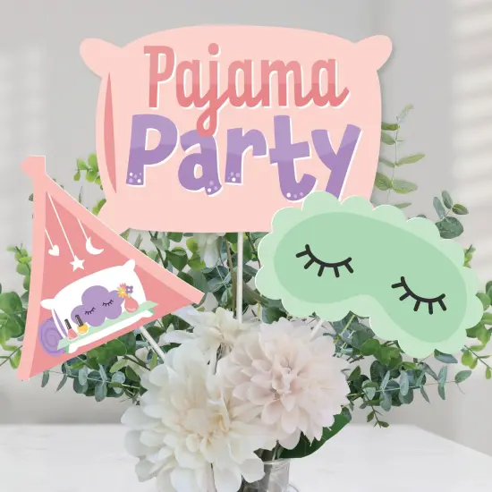 Big Dot of Happiness Pajama Slumber Party - Girls Sleepover Birthday Party Centerpiece Sticks - Table Toppers - Set of 15 {1}