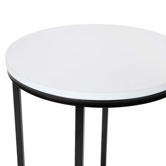 Merrick Lane Fairdale End Table with Round Cross Brace Frame WhiteMarble/MatBlack {10}