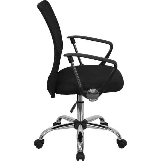 Emma and Oliver Mid-Back Mesh Swivel Task Office Chair with Lumbar Support Band and Arms Black {5}
