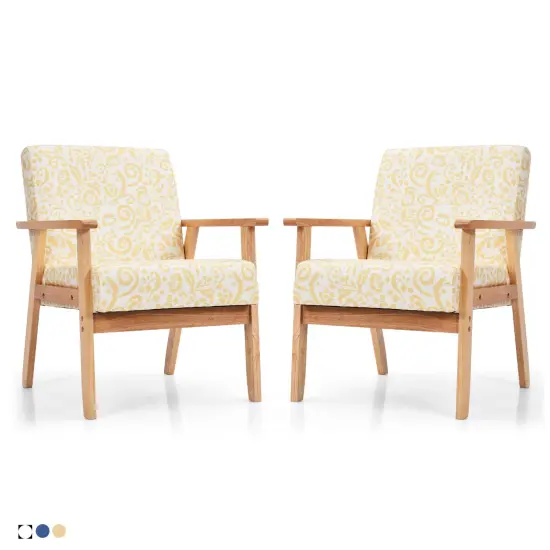 Costway 2PCS Accent Armchair Upholstered Chair Home Office w/ Wooden Frame White/Blue/Yellow {9}