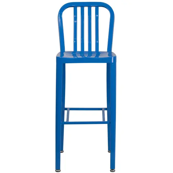 Merrick Lane Santorini 30 Inch Galvanized Steel Indoor/Outdoor Counter Bar Stool With Slatted Back And Powder Coated Finish Blue {3}