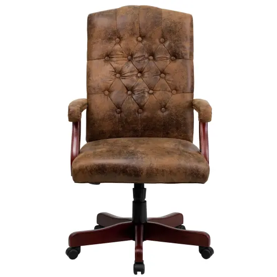 Merrick Lane Versailles High Back Tufted Home Office Chair With Height Adjustment And 360&deg; Swivel BomberBrownMicrofib {3}