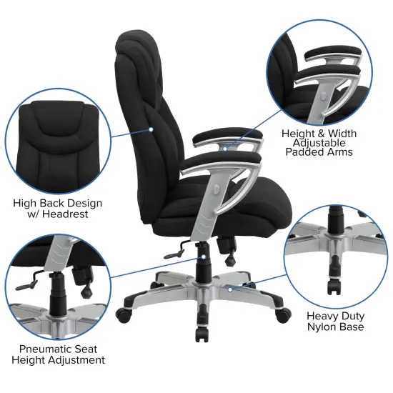 Emma and Oliver 400 lb. Big & Tall High Back Ergonomic Office Chair, Silver Adjustable Arms Black LeatherSoft {7}