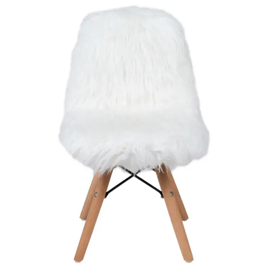 Emma and Oliver 4 Pack Kids Shaggy Dog Accent Chair - Desk Chair - Playroom Chair White {3}