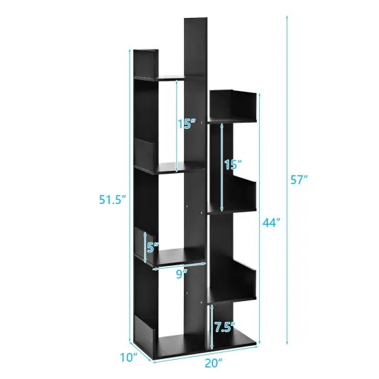 8-Tier Bookshelf Bookcase with 8 Open Compartments Space-Saving Storage Rack Black {3}