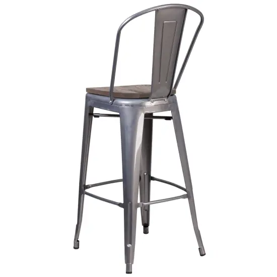 Merrick Lane Vesemir Stool with Powder Coated Metal Frame and Textured Wooden Seat Clear Coated {3}