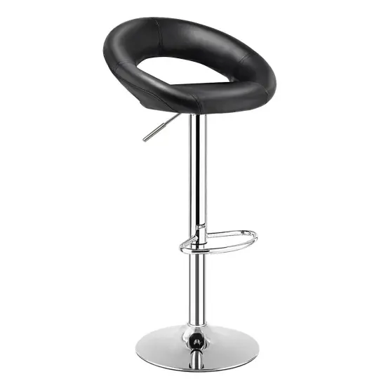 Height Adjustable Bar Stools Set of 2 with Hollow Back and Footrest Black {5}