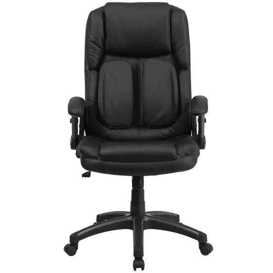 Emma and Oliver Extreme Comfort High Back Leather Executive Swivel Ergonomic Office Chair with Flip-Up Arms Black {2}