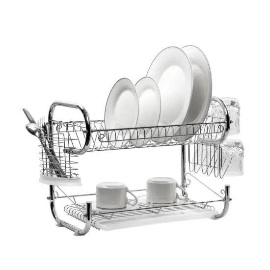 Fresh Stainless Steel Chrome 2-Tier Dish Rack with Utensil Holder & Cutting Board Holder {3}