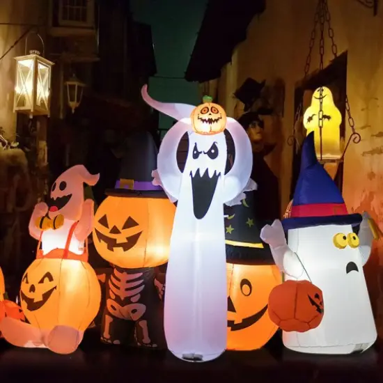 6' Halloween Inflatable Air Blown Ghost with Pumpkin {3}