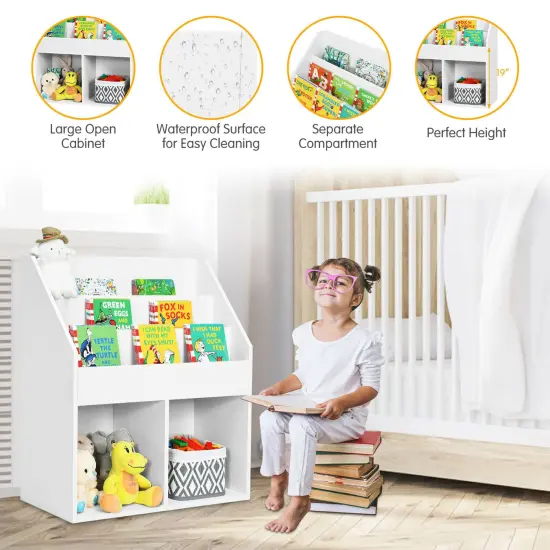 Costway Kids Wooden Bookshelf Bookcase Children Toy Storage Cabinet Organizer {6}