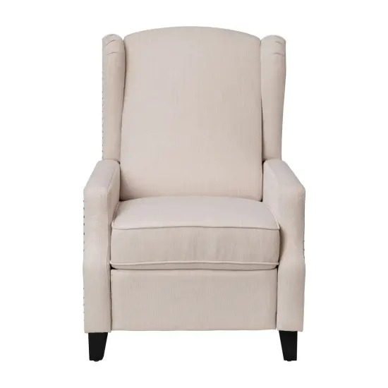 Merrick Lane Mauro Contemporary Pushback Recliner with Accent Nail Trim-Wingback Manual Recliner Cream {3}