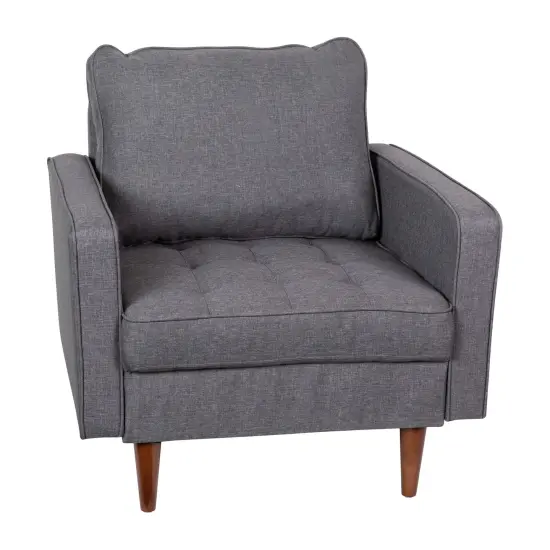 Merrick Lane Garibaldi Mid-Century Modern Armchair with Tufted Upholstery & Solid Wood Legs Dark Gray {2}