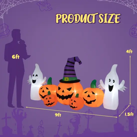 9 Feet Long Halloween Inflatable Pumpkins with 2 Ghosts {6}